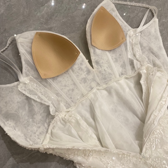 Wedding Bridal Dress Sweetheart Deep V Train - Picture 4 of 11